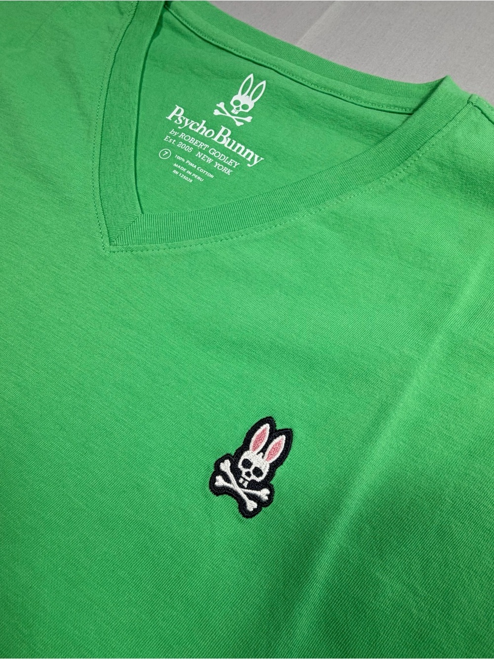 Psycho Bunny V-Neck Tee in Bright Green with White Logo - Picture 2 of 4